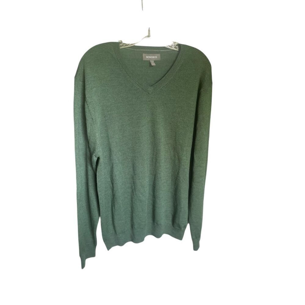 Bonobos Men’s Pullover V Neck Sweater 100% Extra Fine Merino Wool Green L